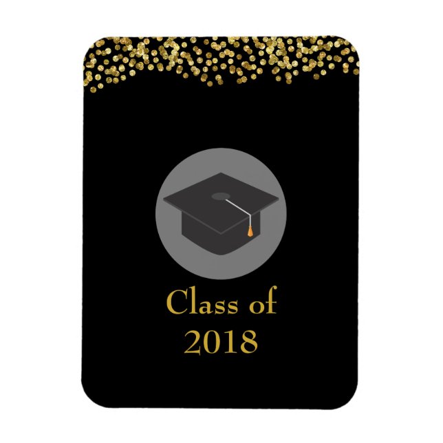 Magnet Flexible Faux Gold Confetti & Graduation Cap Classe de 20xx (Vertical)