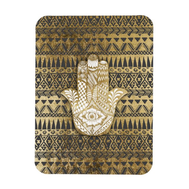 Magnet Flexible Faux Print Gold Hamsa main et Tribal Aztec (Vertical)