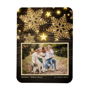 Magnet Flexible Faux Wood Gold Parties scintillant Snowflakes Phot