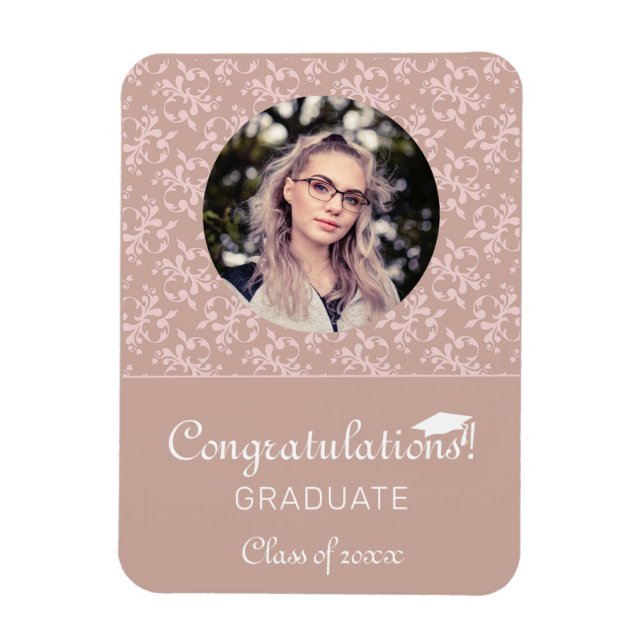 Magnet Flexible Félicitations Dusty Pink Rococo Graduation Photo (Vertical)