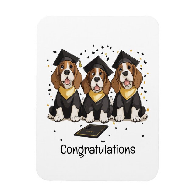 Magnet Flexible Félicitations Graduation Basset Hound Chiens (Vertical)