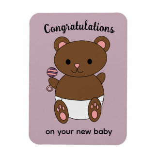 Magnet Flexible Félicitations Nouvelle Bébée Fille Ours Rose Viole