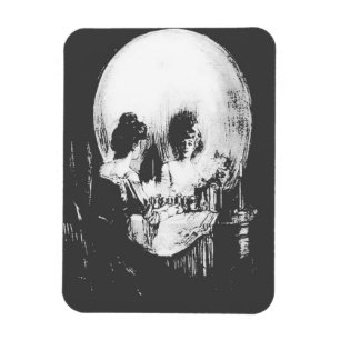 Magnet Flexible Femme avec Halloween Réflexion crâne en miroir