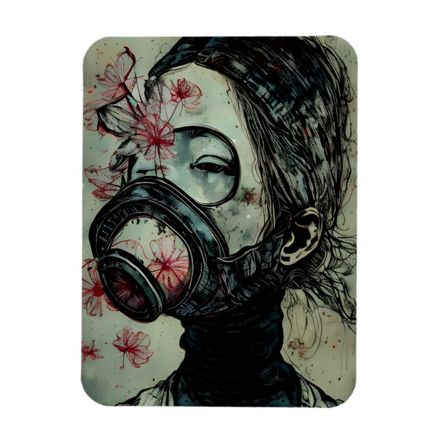Magnet Flexible Femme dans un masque à gaz avec fleurs (Vertical)