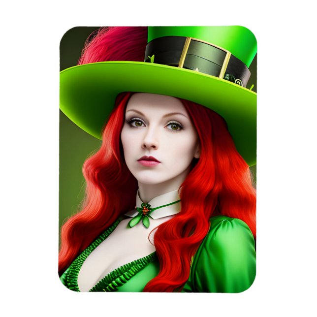 Magnet Flexible Femme de la Saint-Patricks dans le Tophat Vert (Vertical)