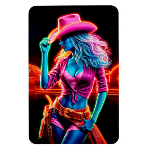 Magnet Flexible Femme occidentale colorée avec cowboy rose art cas