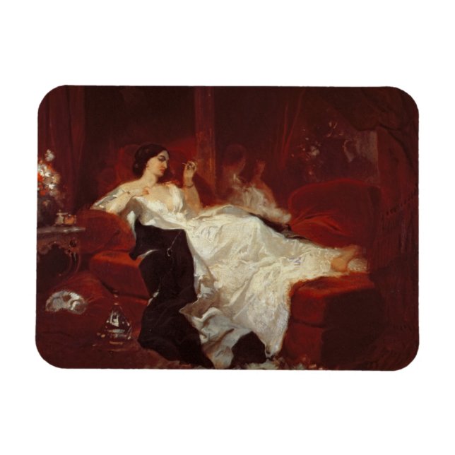 Magnet Flexible Femme sur un canapé rouge (Horizontal)