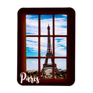 Magnet Flexible Fenêtre en bois avec vue sur la Tour Eiffel, Paris