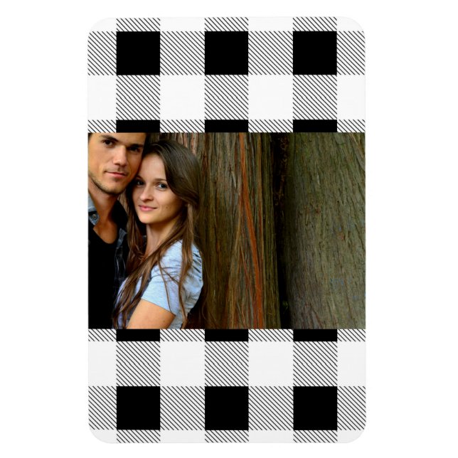 Magnet Flexible ferme rustique chic en plaid noir et blanc (Vertical)