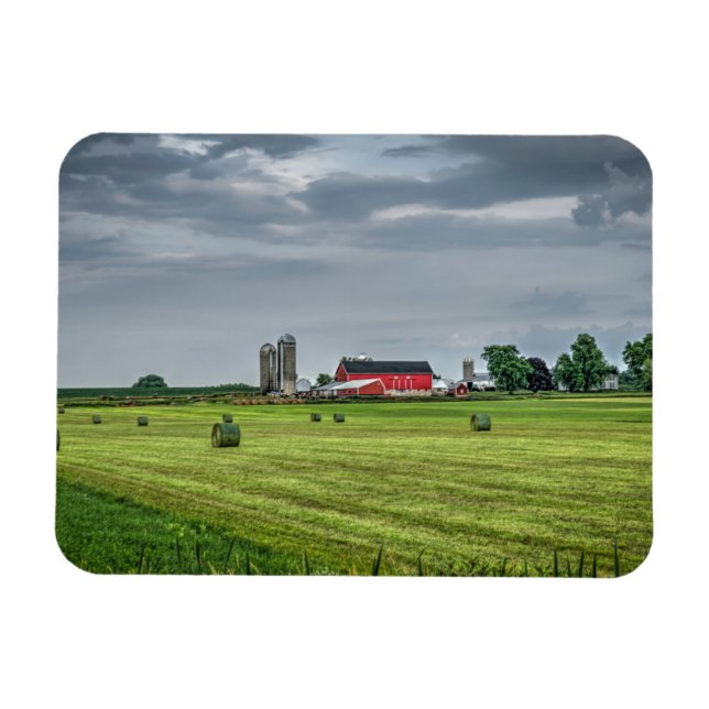 Magnet Flexible Fermes | Red Barn & Silo au printemps (Horizontal)