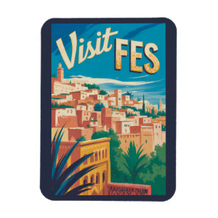 Magnet Flexible Fès Maroc Afrique Illustration Voyage Art Vintage