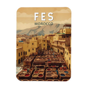 Magnet Flexible Fès Maroc Illustration Voyage Art Vintage