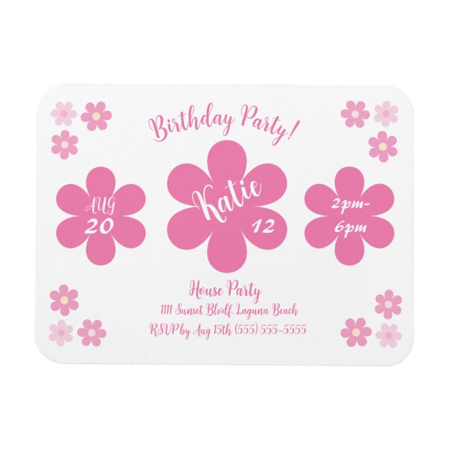 Magnet Flexible Fête d'anniversaire - Fleur Rose Glam- (Horizontal)