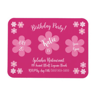 Magnet Flexible Fête d'anniversaire - Fleur Rose Glam- Aimant