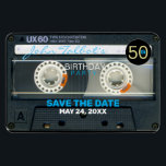Magnet Flexible Fête de 50e anniversaire de l'Audiotape Retro T6 F<br><div class="desc">Ancienne bande audio semi-transparente (audiocassette - modèle n°6) à personnaliser. 50 est personnalisable sur une petite étiquette noire. Conception sur aimant photo flexible avec texte pour la fête du 50e anniversaire à customiser. Vous pouvez facilement modifier le texte (police, couleur, taille et position) en cliquant sur le bouton customiser. Disponible...</div>