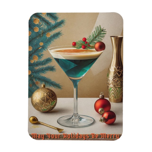 Magnet Flexible Fête de cocktail de Noël du milieu du siècle Happy (Vertical)