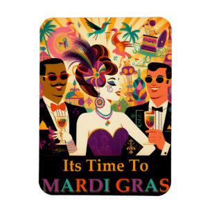 Magnet Flexible Fête de Cocktail Mardi Gras du Milieu du Siècle