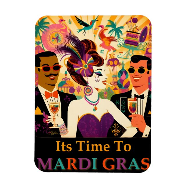 Magnet Flexible Fête de Cocktail Mardi Gras du Milieu du Siècle (Vertical)