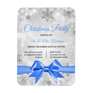 Magnet Flexible Fête de Noël Argent Hiver Étincelle Bleu Ruban