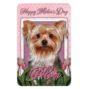 Magnet Flexible Fête des mères - Tulipes roses - Yorkshire Terrier