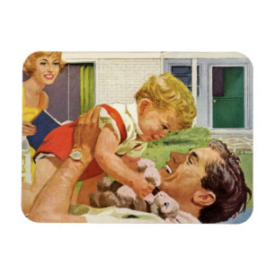 Magnet Flexible Fête des pères vintage, famille heureuse en banlie
