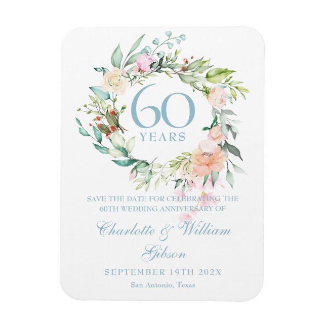 Magnet Flexible Fêter les 60 ans - Roses de campagne pour la date  (Vertical)