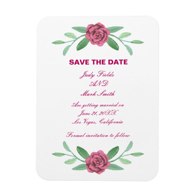 Magnet Flexible Feuillage Floral Rose Enregistrer La Date (Vertical)