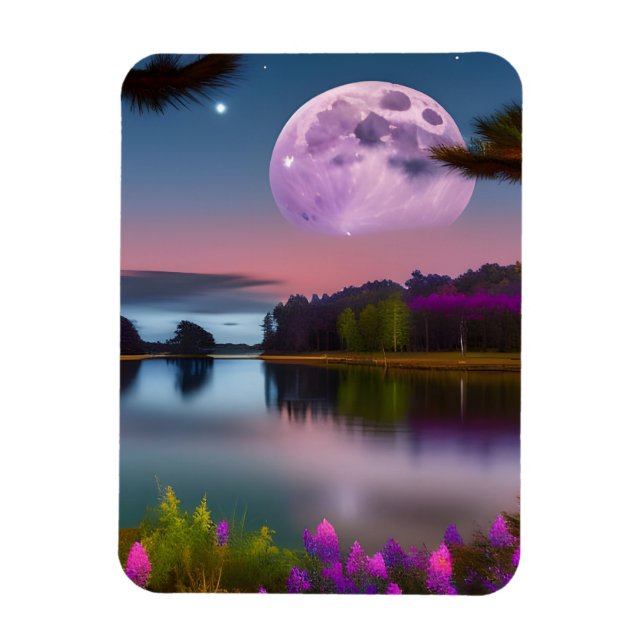 Magnet Flexible Feuillage pourpre Lune et lac paisible (Vertical)