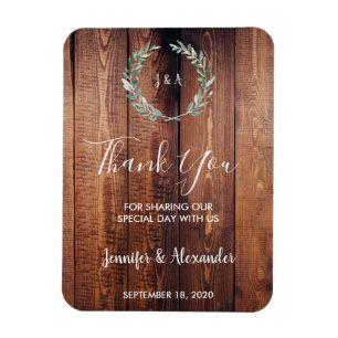 Magnet Flexible Feuille Merci mariage rustique en bois