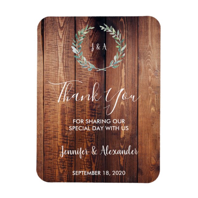 Magnet Flexible Feuille Merci mariage rustique en bois (Vertical)