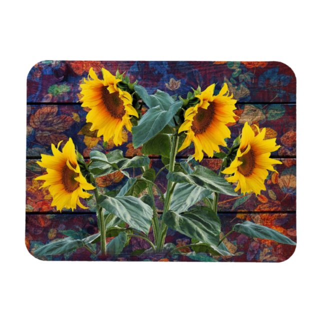 Magnet Flexible Feuilles d'automne rustiques et tournesols (Horizontal)