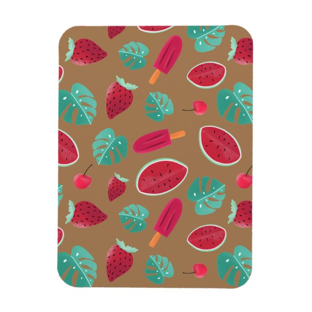 Magnet Flexible Feuilles de pavot, cerise, fraise et pastèque (Vertical)