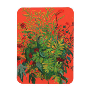 Magnet Flexible Feuilles de Rowan et baies rouges sur Orange Flora