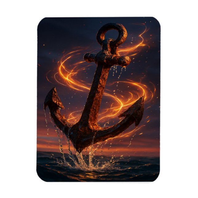 Magnet Flexible Fiery Rustic Anchor – Nautical Fantasy Wall Art (Vertical)