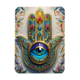 Magnet Flexible Filigree couleur or bleu-vert troisième oeil Hamsa