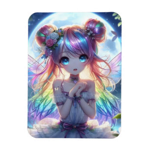 Magnet Flexible Fille Anime Cheveux Arc-en-Ciel Chantant Fée Lune