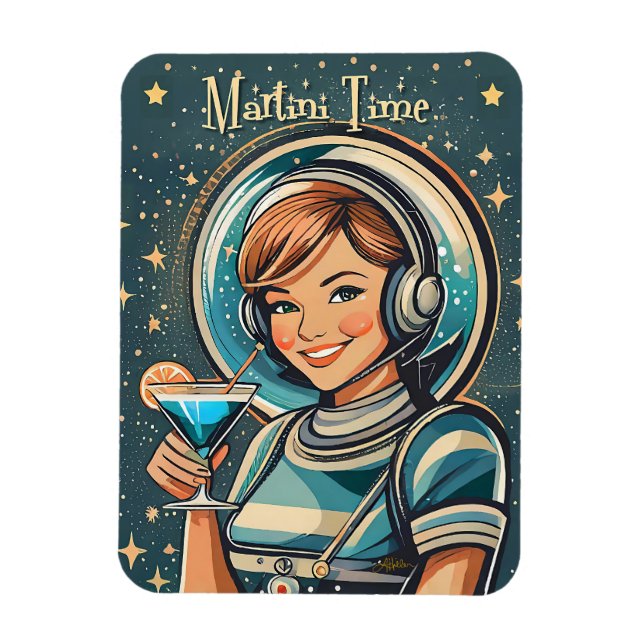 Magnet Flexible Fille Astro Rétro Futuriste Temps Martini (Vertical)