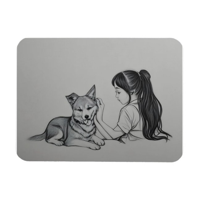 Magnet Flexible Fille avec le chien (Horizontal)