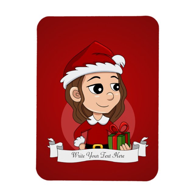 Magnet Flexible Fille de Noël aux cheveux bruns ondulés (Vertical)