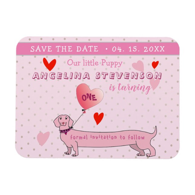 Magnet Flexible Fille du 1er anniversaire rose Save The Date (Horizontal)