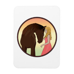 Magnet Flexible Fille et cheval Cheval Coucher de soleil équestre