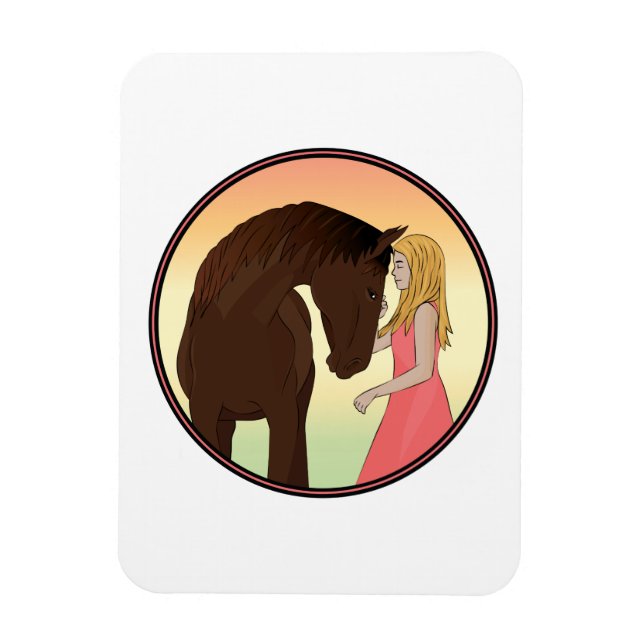 Magnet Flexible Fille et cheval Cheval Coucher de soleil équestre (Vertical)