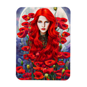Magnet Flexible Fille Se Cachant Dans Les Fleurs De Pavot L'art im