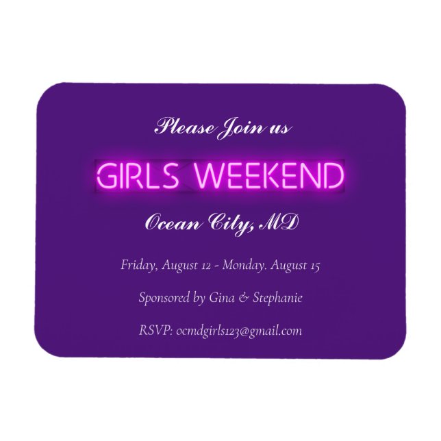Magnet Flexible FILLES WEEK-END Neon LED Signet Invitation Carte p (Horizontal)