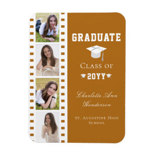 Magnet Flexible Filmstrip Four Photo Collage Graduation Orange