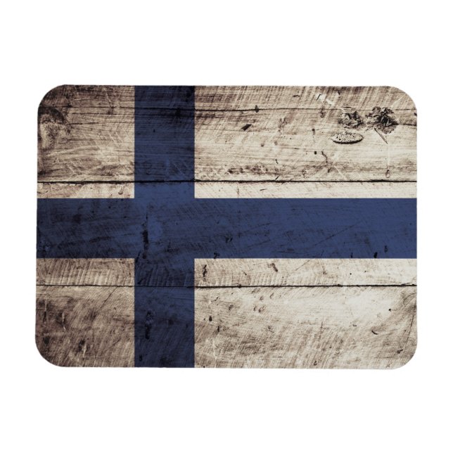 Magnet Flexible Finland Flag on Old Wood Grain (Horizontal)