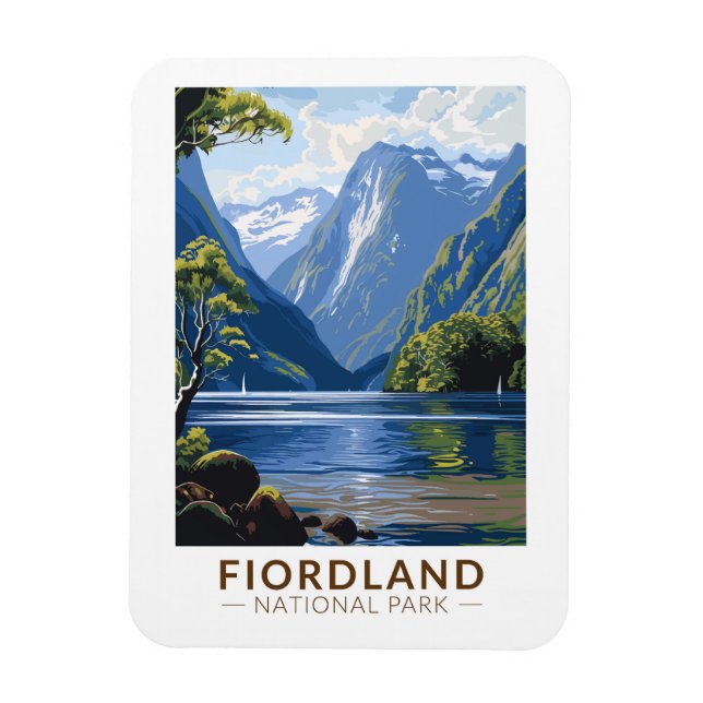 Magnet Flexible Fiordland National Park Travel Art Vintage (Vertical)