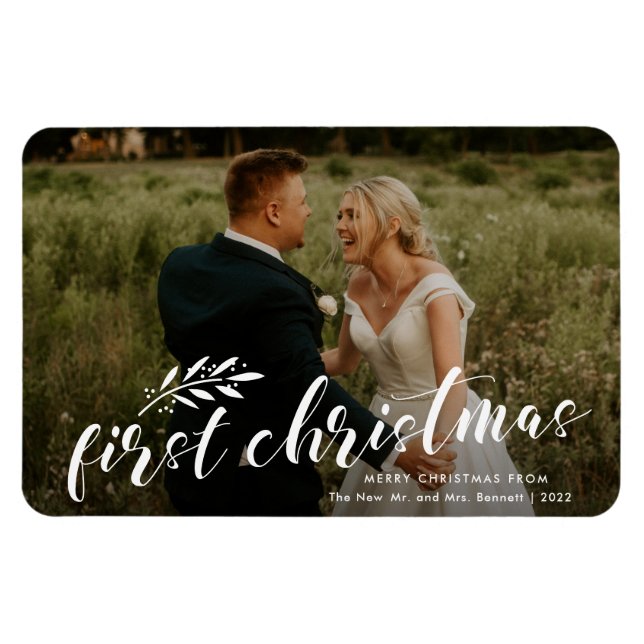 Magnet Flexible First Christmas Handwritten Wedding Photo Holiday  (Horizontal)