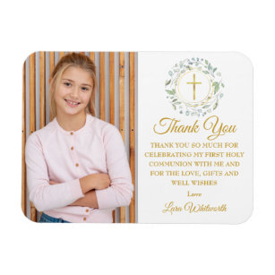 Magnet Flexible First Holy Communion Gold Greenery Photo Thank You