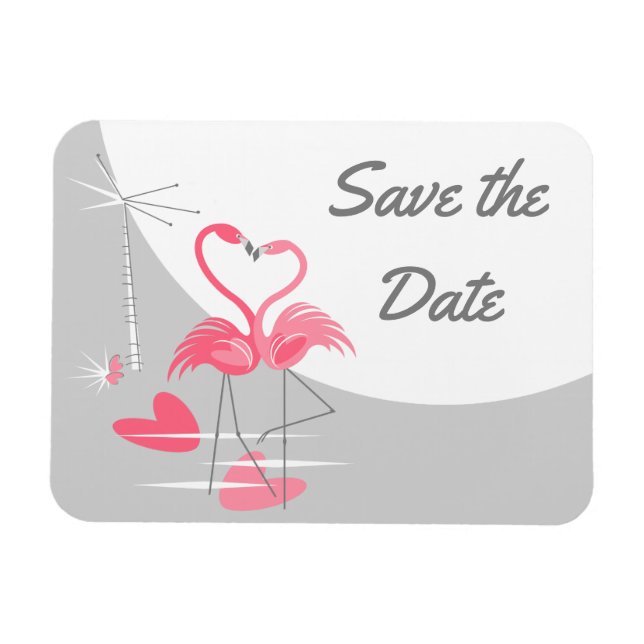 Magnet Flexible Flamant rose Amour Grande Lune Enregistrer la Date (Horizontal)